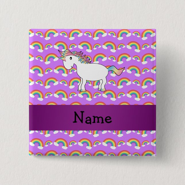 Personalisierter Name Regenbogen Einhorn lila Rege Button (Vorderseite)