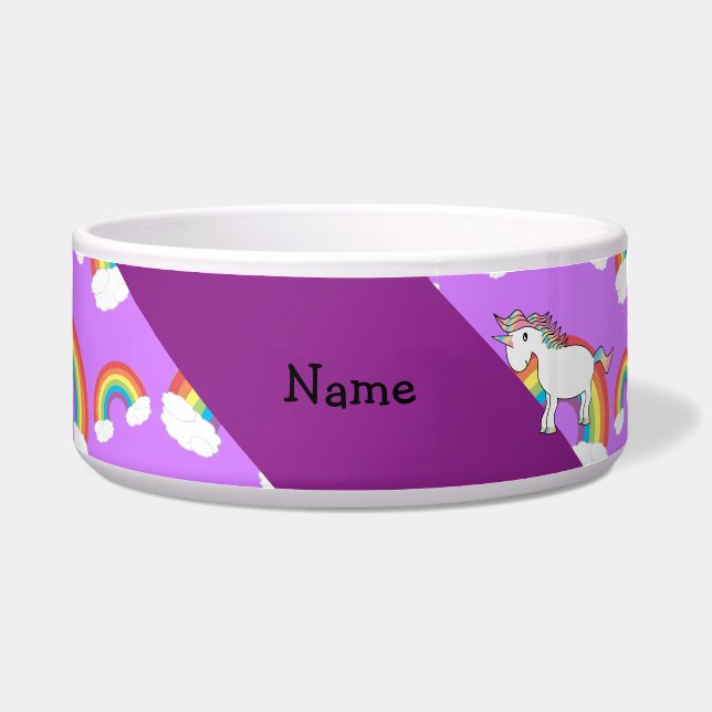 Personalisierter Name Regenbogen Einhorn lila Rege Napf (Vorderseite)