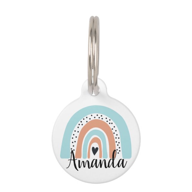 Personalisierter Name Regenbogen Herzblauer Pfirsi Haustiermarke (Vorderseite)