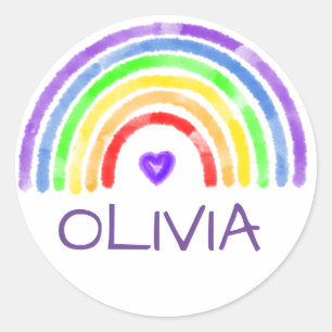 Personalisierter Name Regenbogen und Wasserfarbe Runder Aufkleber