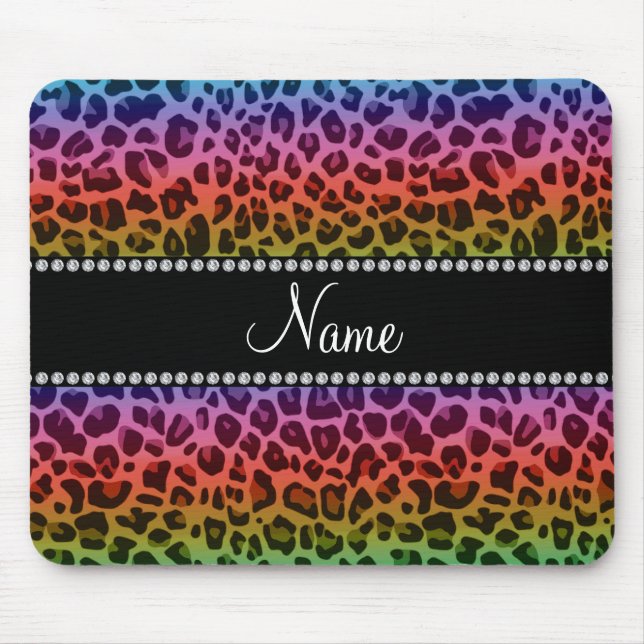 Personalisierter Name Regenbogenleoparden Mousepad (Vorne)