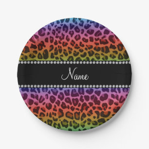 Personalisierter Name Regenbogenleoparden Pappteller
