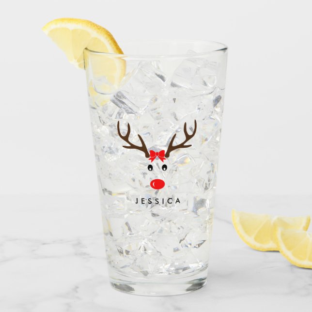 Personalisierter Name Reindeer Xmas Holiday Glas (Vorderseite Ice)