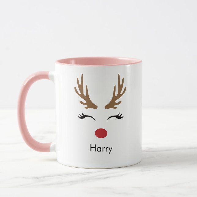 Personalisierter Name Reindeer Xmas Tasse (Links)