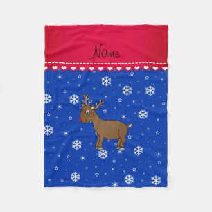 Personalisierter Name Rentierblauer Schneeflocken Fleecedecke