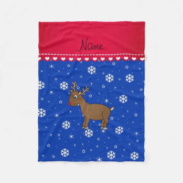 Personalisierter Name Rentierblauer Schneeflocken Fleecedecke (Vorderseite)