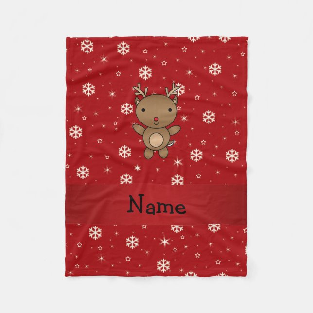 Personalisierter Name Rentiere Rote Schneeflocken Fleecedecke (Vorderseite)
