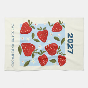 Personalisierter Name Retro Erdbeeren Markt Cottag Geschirrtuch