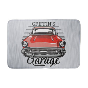 Personalisierter NAME Retro Red Classic Garage Badematte