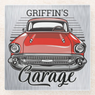 Personalisierter NAME Retro Red Classic Garage Glasuntersetzer