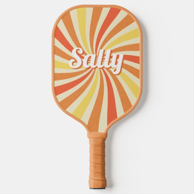 Personalisierter Name Retro-Regenbogen Pickleball Schläger (Vorderseite)