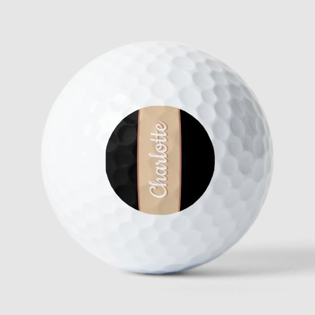 Personalisierter Name Retro Streifen Beige Schwarz Golfball (Vorderseite)