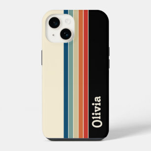 Personalisierter Name Retro-Streifen iPhone 14 Hülle