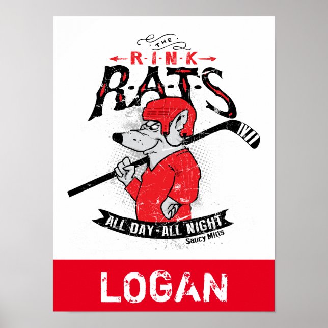 Personalisierter Name Rink Rats Hockey Red Poster (Vorne)