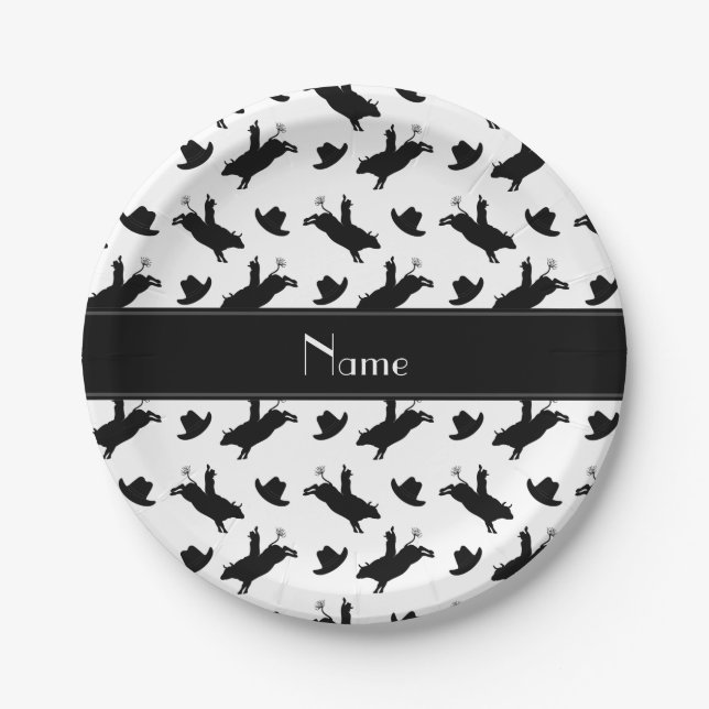 Personalisierter Name: Rodeo Bulle-Reitmuster Pappteller (Vorderseite)