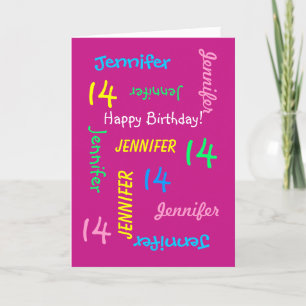 Personalisierter Name, Rosa, 14. Geburtstag Gruß Karte