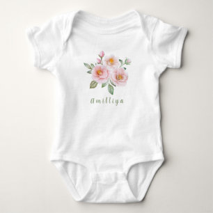 Personalisierter Name Rosa Blume Süß Modern  Baby Strampler
