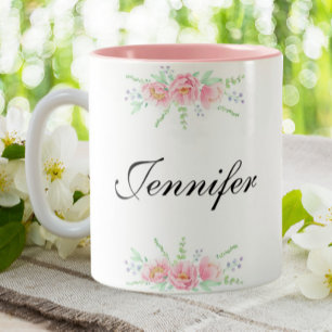 Personalisierter Name Rosa Blumenkaffee Zweifarbige Tasse