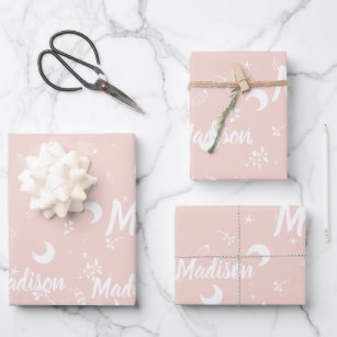 Personalisierter Name Rosa Elegante Niedliche Eleg Geschenkpapier Set