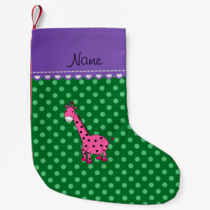Personalisierter Name Rosa Giraffe Grüne Polka Pun Kleiner Weihnachtsstrumpf