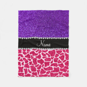 Personalisierter Name Rosa Giraffe lila Glitzer Fleecedecke