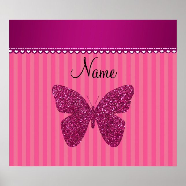 Personalisierter Name Rosa Glitzer Schmetterling Poster (Vorne)