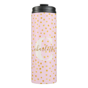 Personalisierter Name Rosa Gold Konfetti Polka Pun Thermosbecher