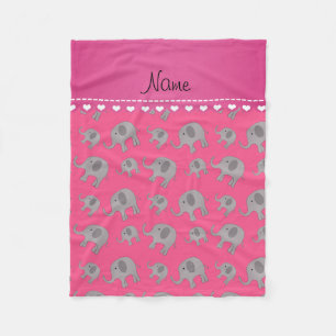 Personalisierter Name Rosa-Graue Elefanten Fleecedecke