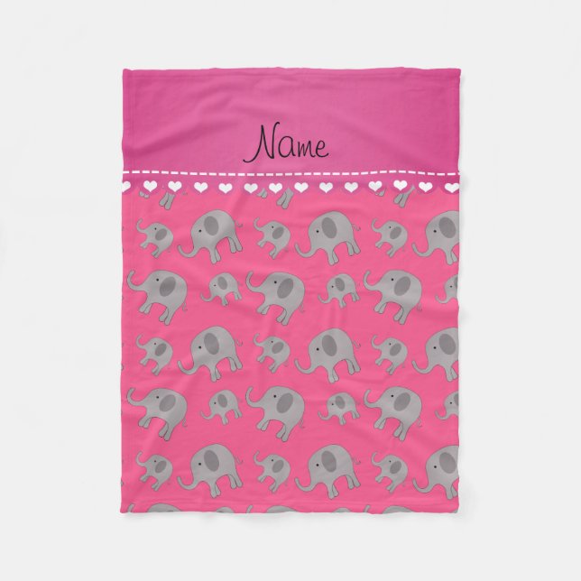 Personalisierter Name Rosa-Graue Elefanten Fleecedecke (Vorderseite)