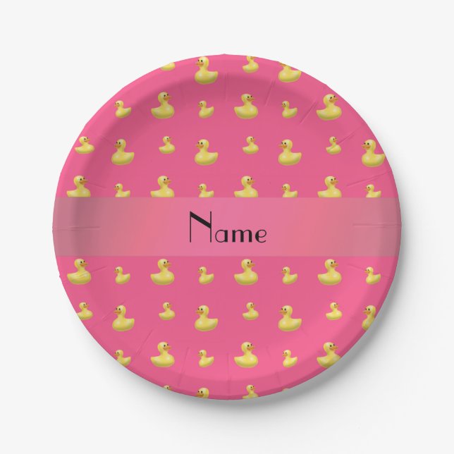Personalisierter Name Rosa Gummiente Pappteller (Vorderseite)