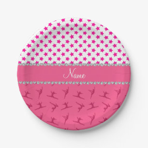 Personalisierter Name Rosa Gymnastik rosa Sterne Pappteller