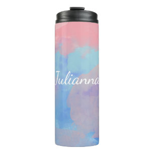 Personalisierter Name Rosa Lila Pastagerichte Wass Thermosbecher