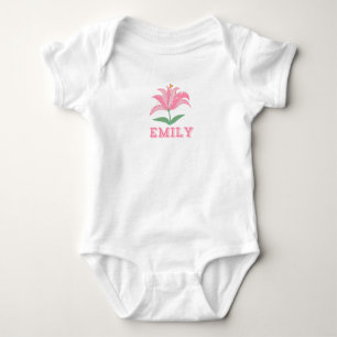 Personalisierter Name Rosa Lilie Blume Baby Bodysu Baby Strampler