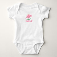 Personalisierter Name Rosa Lilie Blume Baby Bodysu