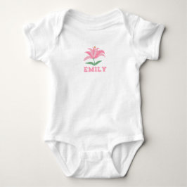 Personalisierter Name Rosa Lilie Blume Baby Bodysu Strampler