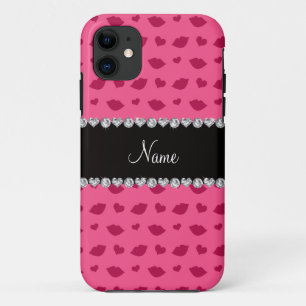 Personalisierter Name Rosa Lippen und Herzmuster Case-Mate iPhone Hülle
