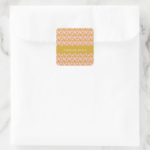 Personalisierter Name Rosa Mustard Geometric Retro Quadratischer Aufkleber