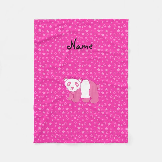 Personalisierter Name Rosa Panda Rosa Sterne Fleecedecke (Vorderseite)