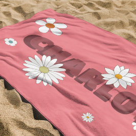 Personalisierter Name Rosa Retro Style Blume Strandtuch
