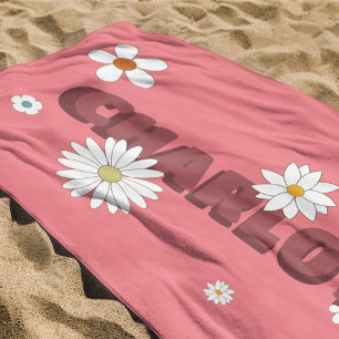 Personalisierter Name Rosa Retro Style Blume Strandtuch
