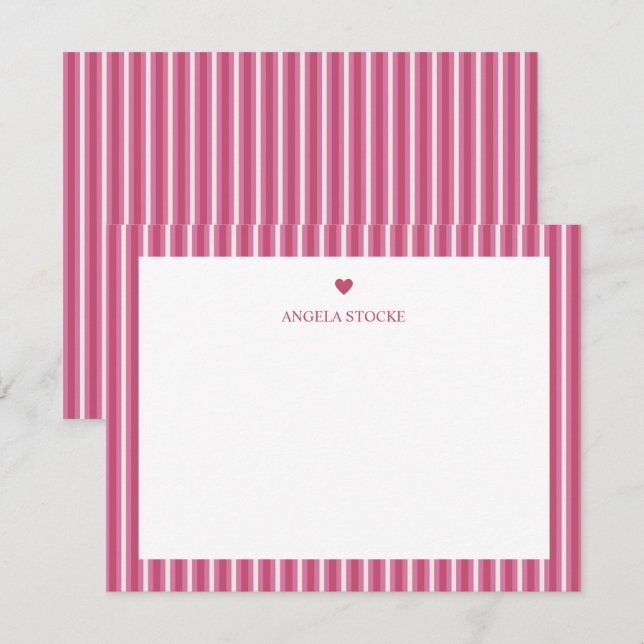 Personalisierter Name Rosa Streifen Herz Mitteilungskarte (Vorne/Hinten)