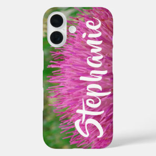 Personalisierter Name Rosa und Grüne Blüte iPhone 16 Hülle