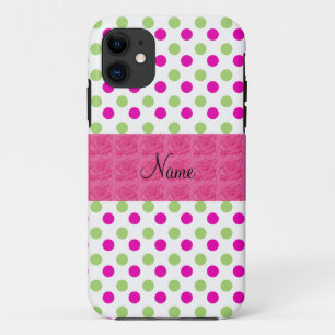 Personalisierter Name Rosa und grüne Polka Punkte Case-Mate iPhone Hülle