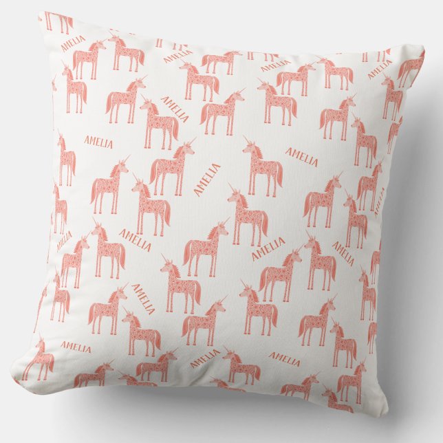 Personalisierter Name Rosa Unicorn Kissen (Personalized custom name pink unicorn pattern throw pillow)