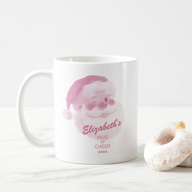 Personalisierter Name Rosa Weihnachtsmann Feiertag Kaffeetasse (Mit Donut)