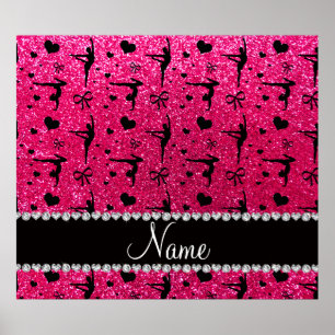 Personalisierter Name Rose Rosa Glitzer Gymnastik Poster