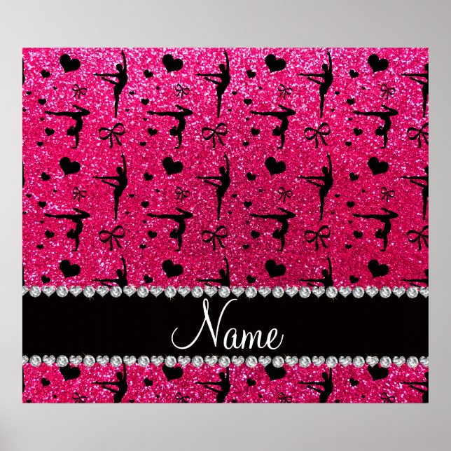 Personalisierter Name Rose Rosa Glitzer Gymnastik Poster (Vorne)