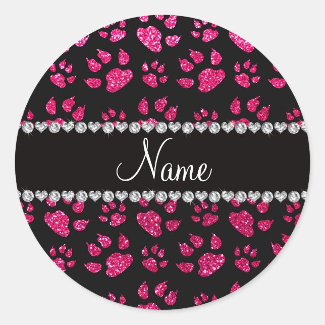 Personalisierter Name Rose Rosa Glitzer Katzenpaar Runder Aufkleber (Vorderseite)