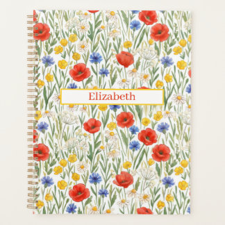 Personalisierter Name Rot Gelb Blau Wildblumen Planer