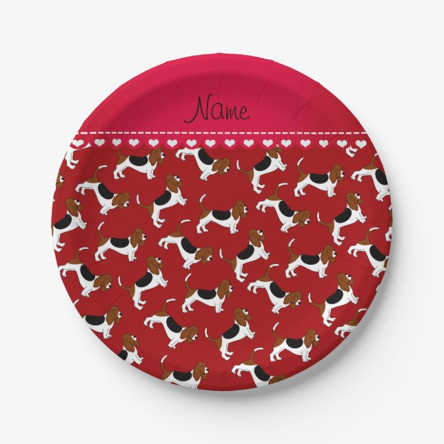 Personalisierter Name: Rote Basset-Hunde Pappteller (Vorderseite)